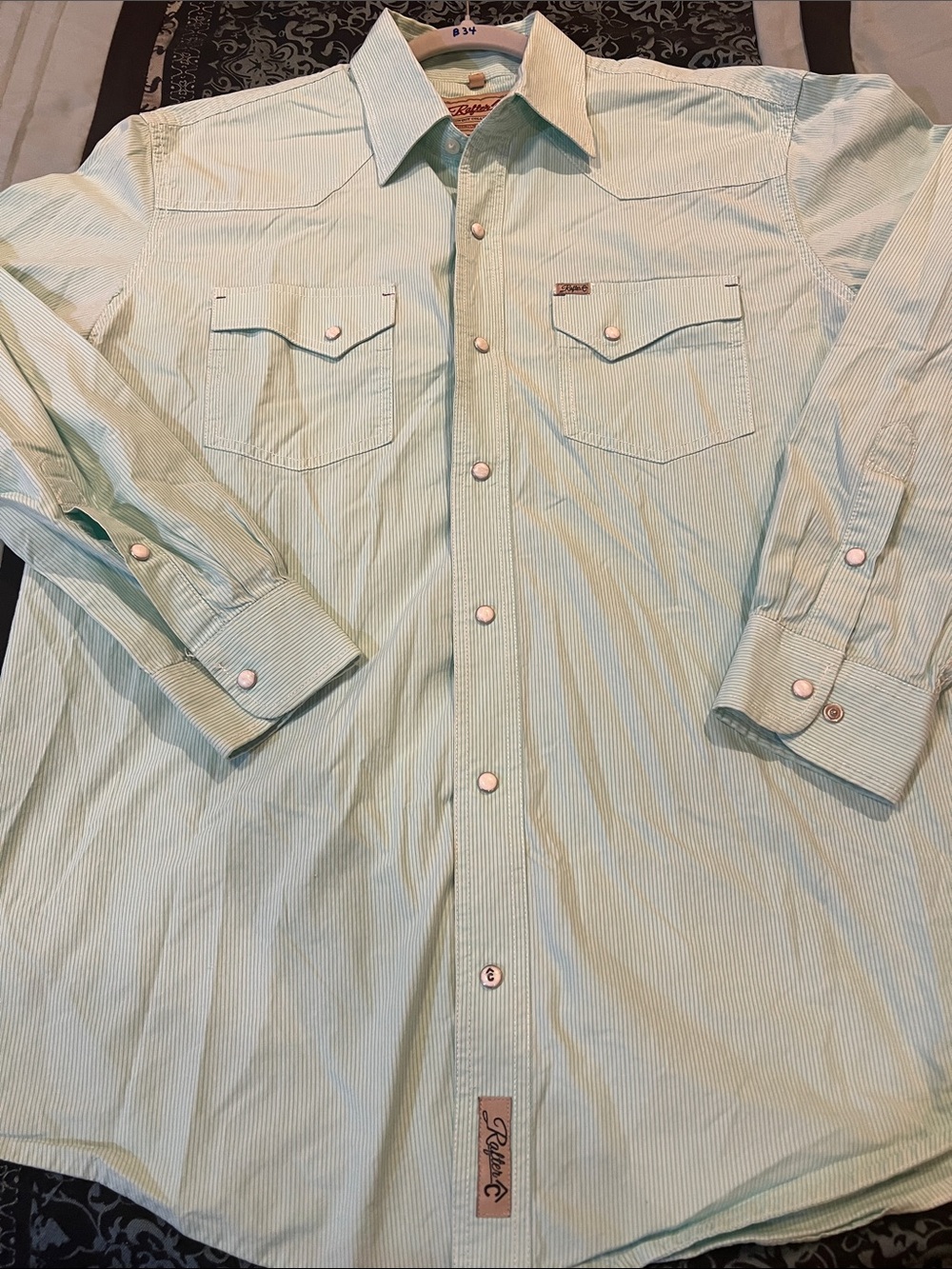 RAFTER C Reef-Casual Men's Button-Down Shirt in Light Mint Stripe